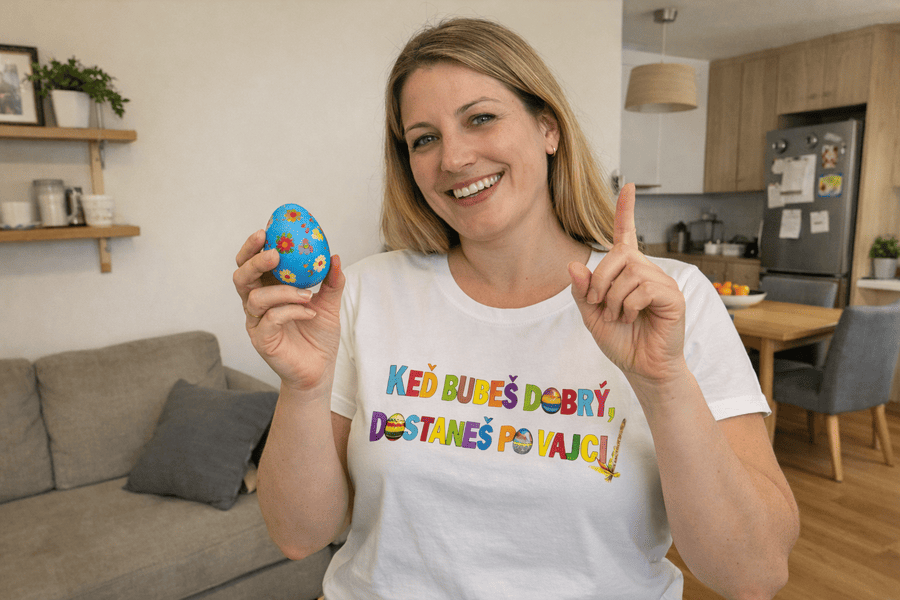 žena v tričku ... dostaneš po vajci mk